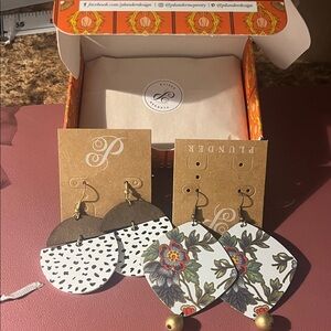 2 pair plunder earrings both are super cute and stylish ones wooden one’s metal